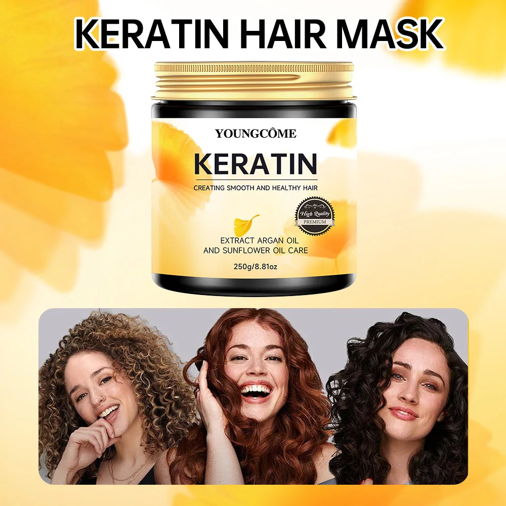 Keratin Hair Mask with Argan Oil – Sulfate-Free, 250g | YOUNGCOME