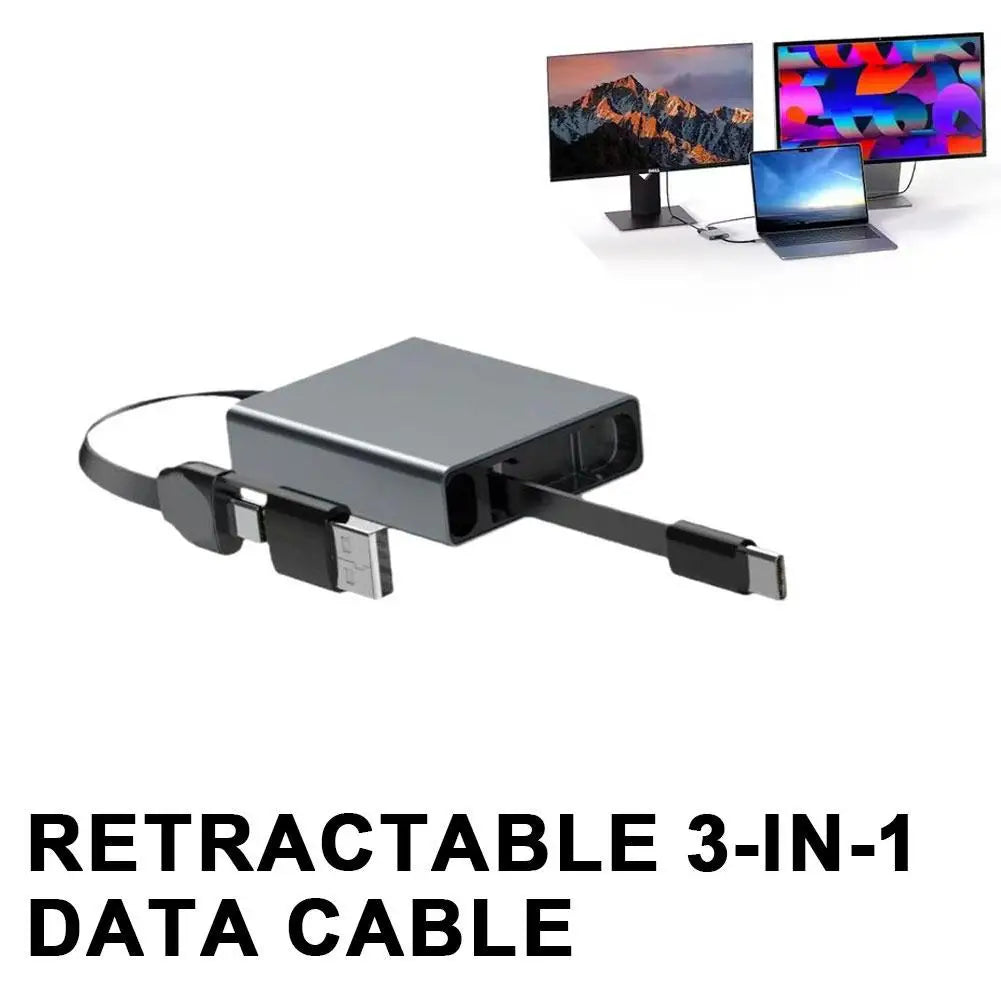 Retractable 3-in-1 USB Cable – USB-C, Lightning & Micro USB
