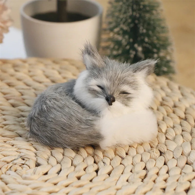 New Plush Simulation Furry Fox Model Squatting Sitting Fox Table Decoration Animal Static Stuffed Figure Kid Party Festival Gift Oasis Select Grey-Left