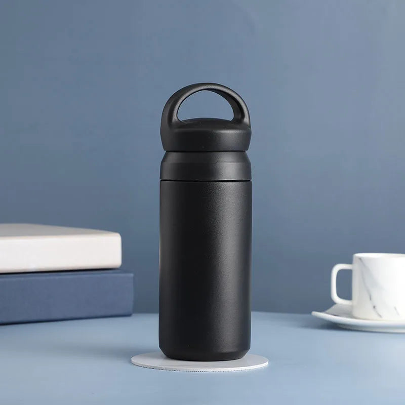 17Oz Double Wall Vacuum Insulated Water Bottle with Handle - Double Insulated Coffee Mug, Keeps Drinks Cold or Hot for Hours Oasis Select (17oz) 500ml Black