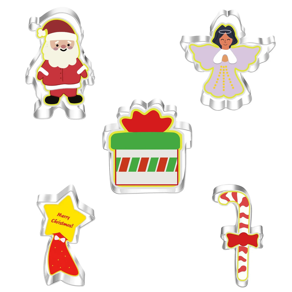 5Pcs Christmas Cookie Cutter Set Gingerbread Man Xmas Tree Biscuit Mold Stamp Christmas Party New Year Baking Accessories Oasis Select F