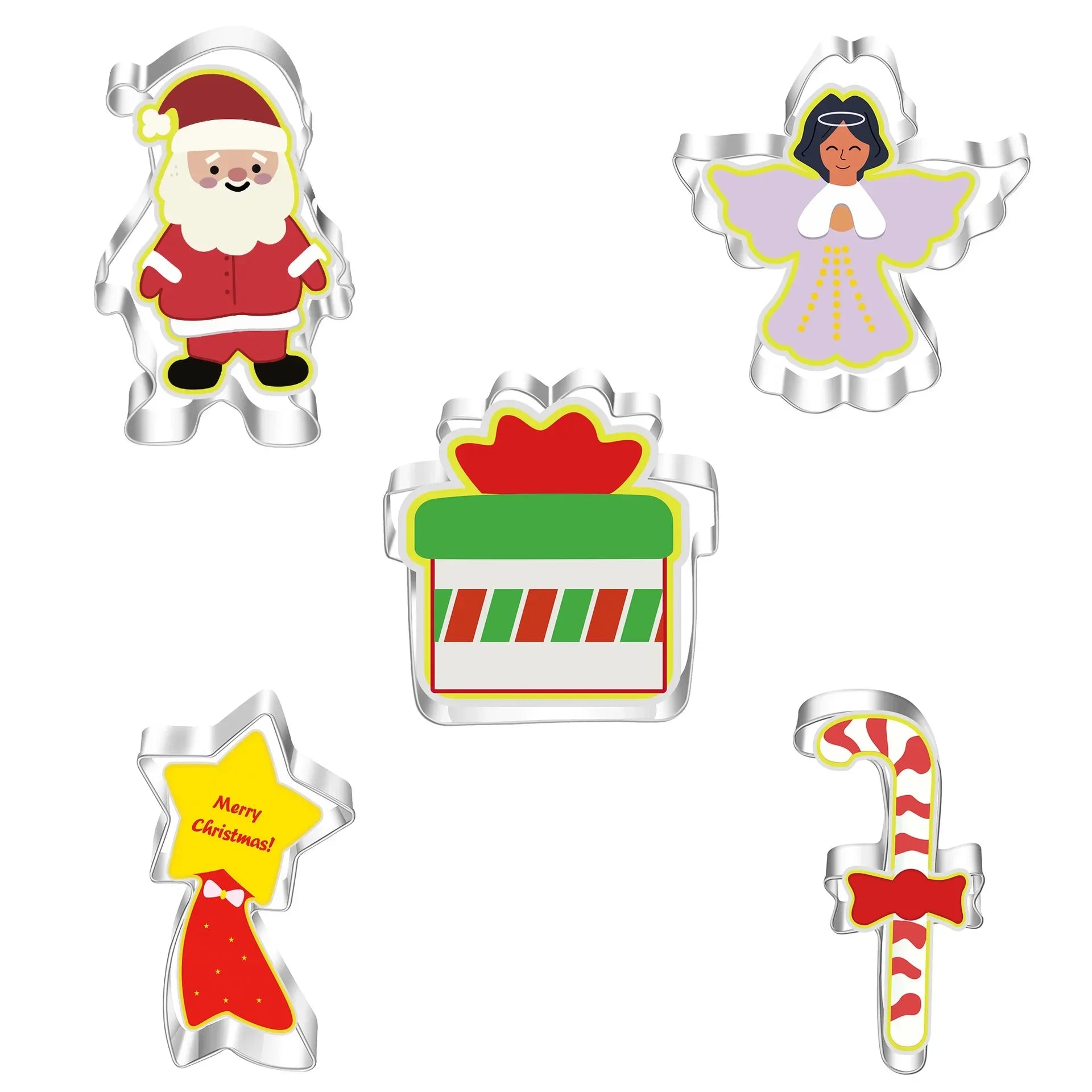 5Pcs Christmas Cookie Cutter Set Gingerbread Man Xmas Tree Biscuit Mold Stamp Christmas Party New Year Baking Accessories Oasis Select F
