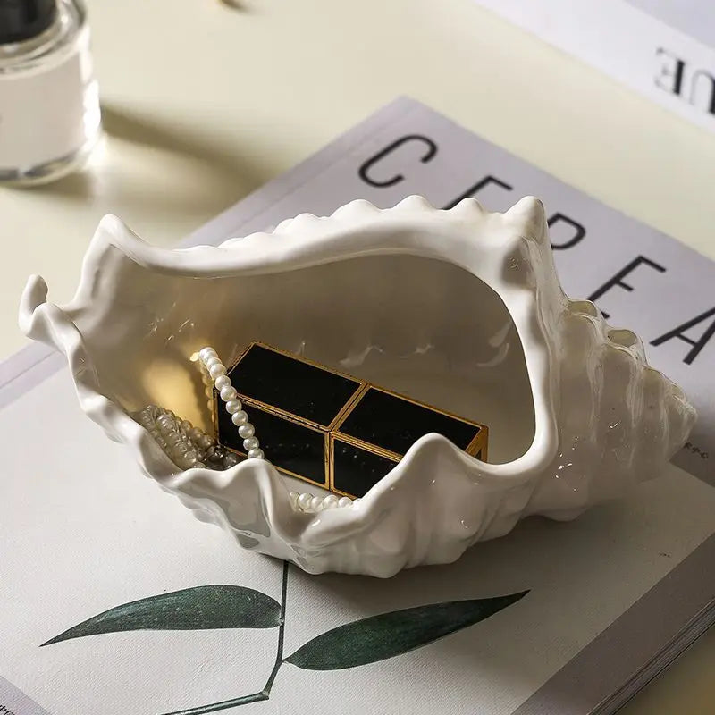 Simple Mirror-like Bright Silver Ceramic Shell-style Decorative Item Practical Key Jewelry Storage and Decoration Oasis Select