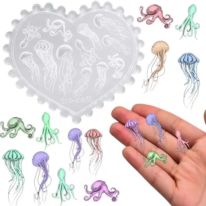 3D Silicone Sea Themed Nail Art Mold | Octopus Jellyfish Design Nail Stencils Manicure Carving Template, Made of Silica Gel Oasis Select