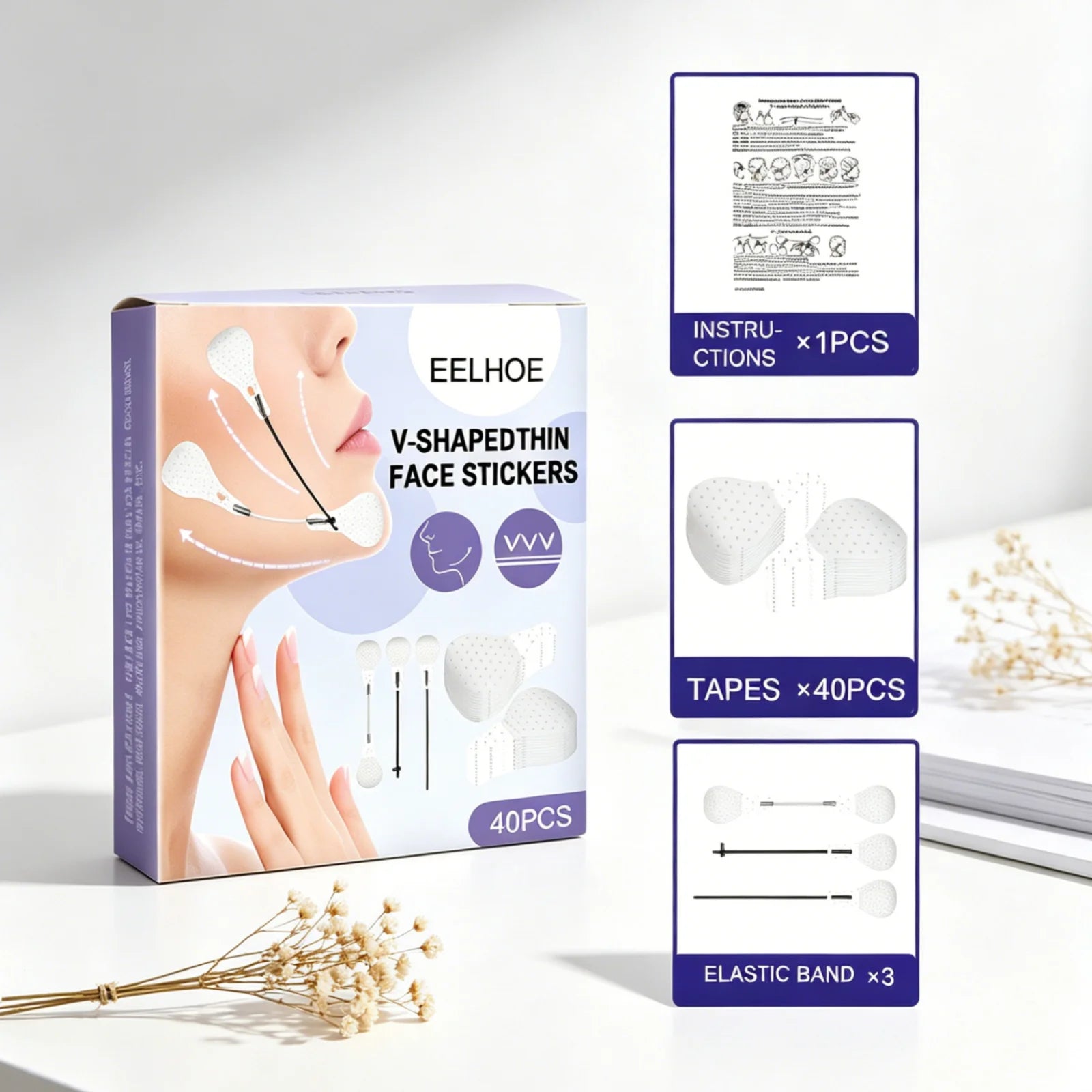 EELHOE Face Lifting Stickers – V-Shape Skin Tightening 40 PCS Face Lifting Stickers Oasis Select