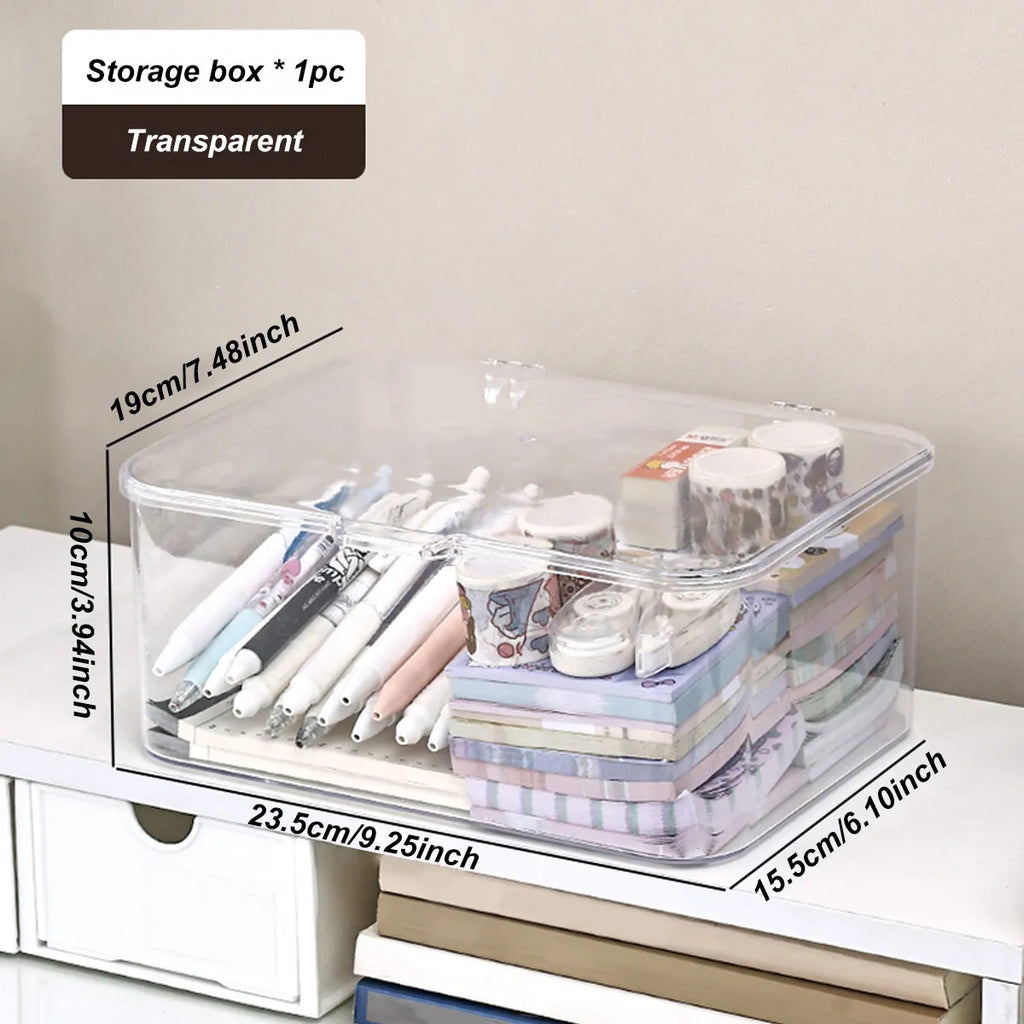 Plastic storage box, covered storage box, flip top desktop storage container, office supplies, stationery, cosmetics storage Oasis Select transparent