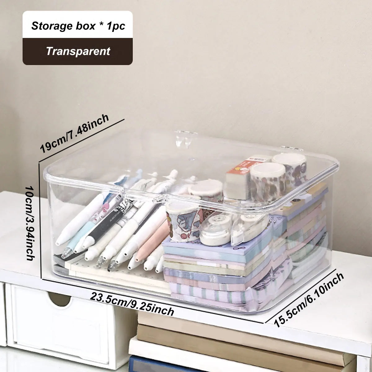 Plastic storage box, covered storage box, flip top desktop storage container, office supplies, stationery, cosmetics storage Oasis Select transparent