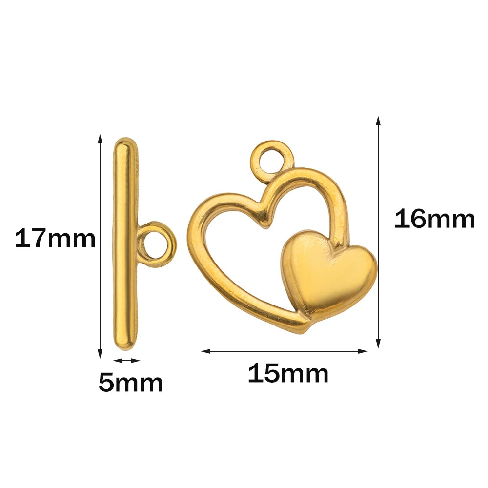 5 Sets Stainless Steel Toggle Clasp T-bar Closure Ring Fastener Hook End Connectors for DIY Necklace Bracelet Jewelry Making Oasis Select Gold Heart