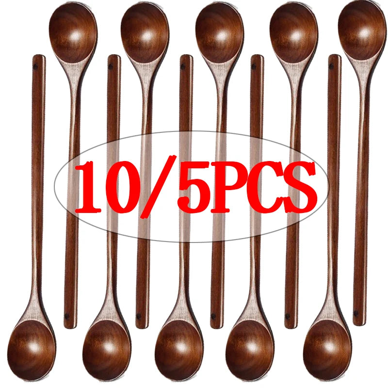 Long Handle Wooden Stirring Spoons – 13" Natural Wood Set Wooden Cooking Spoon Oasis Select