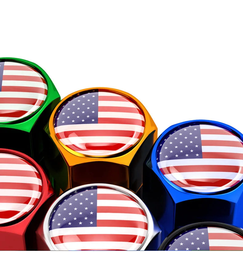 4Pcs National Flag Car Tire Valve Caps Aluminium Alloy Wheel Tires Tire Stem Air Cap Airtight Covers for Cars, Motorcycles Bike Oasis Select