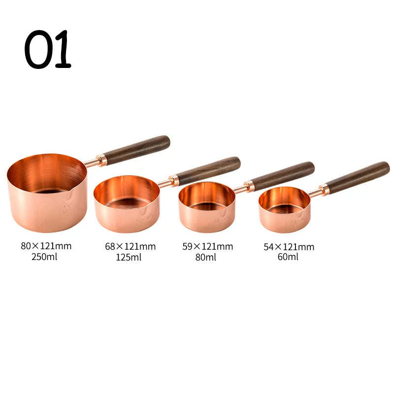 4-Piece Stainless Steel Measuring Spoons Set – Wooden Handle Measuring Spoon Set Oasis Select rose golden 01