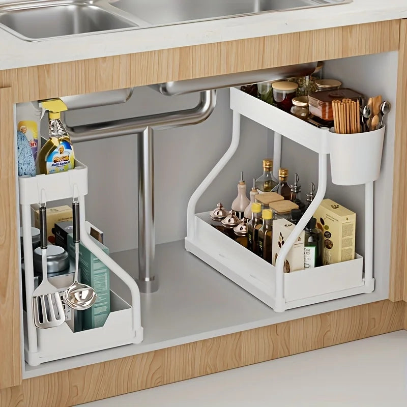 1Set Double Layer Storage Rack,Pull-out Storage Box, Cabinet Sink for Organizing and Organizing Storage Racks Kitchen Organizer Oasis Select