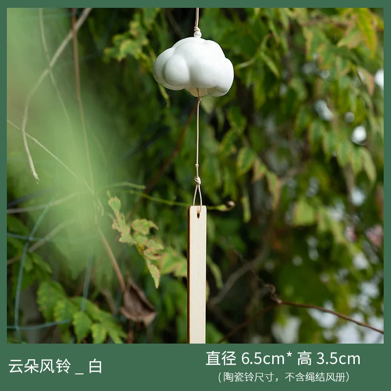 Handmade Ceramic Cloud Wind Chime Hanging Decoration - Japanese Style Wind Bell for Door, Creative and Girly Birthday Gift Oasis Select white 6.5x3.5