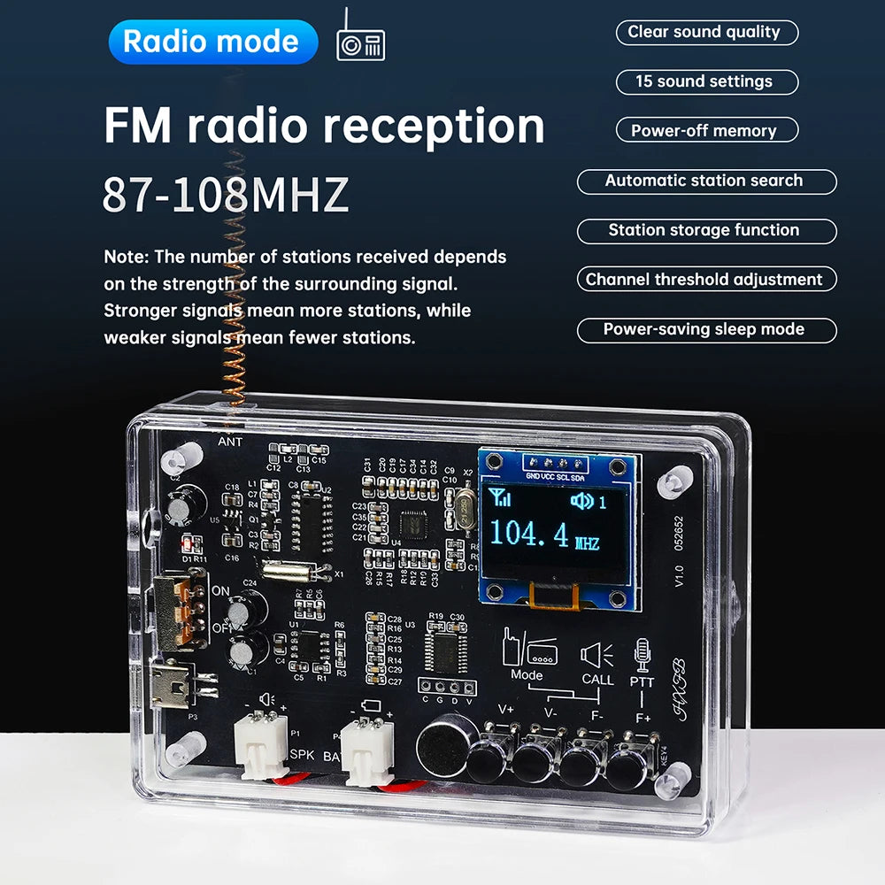 Walkie-Talkie Radio Electronics DIY Kit Wireless Intercom FM Radio Circuit Board Welding Practice BK4802P RF+RDA5807 Dual Chip Oasis Select