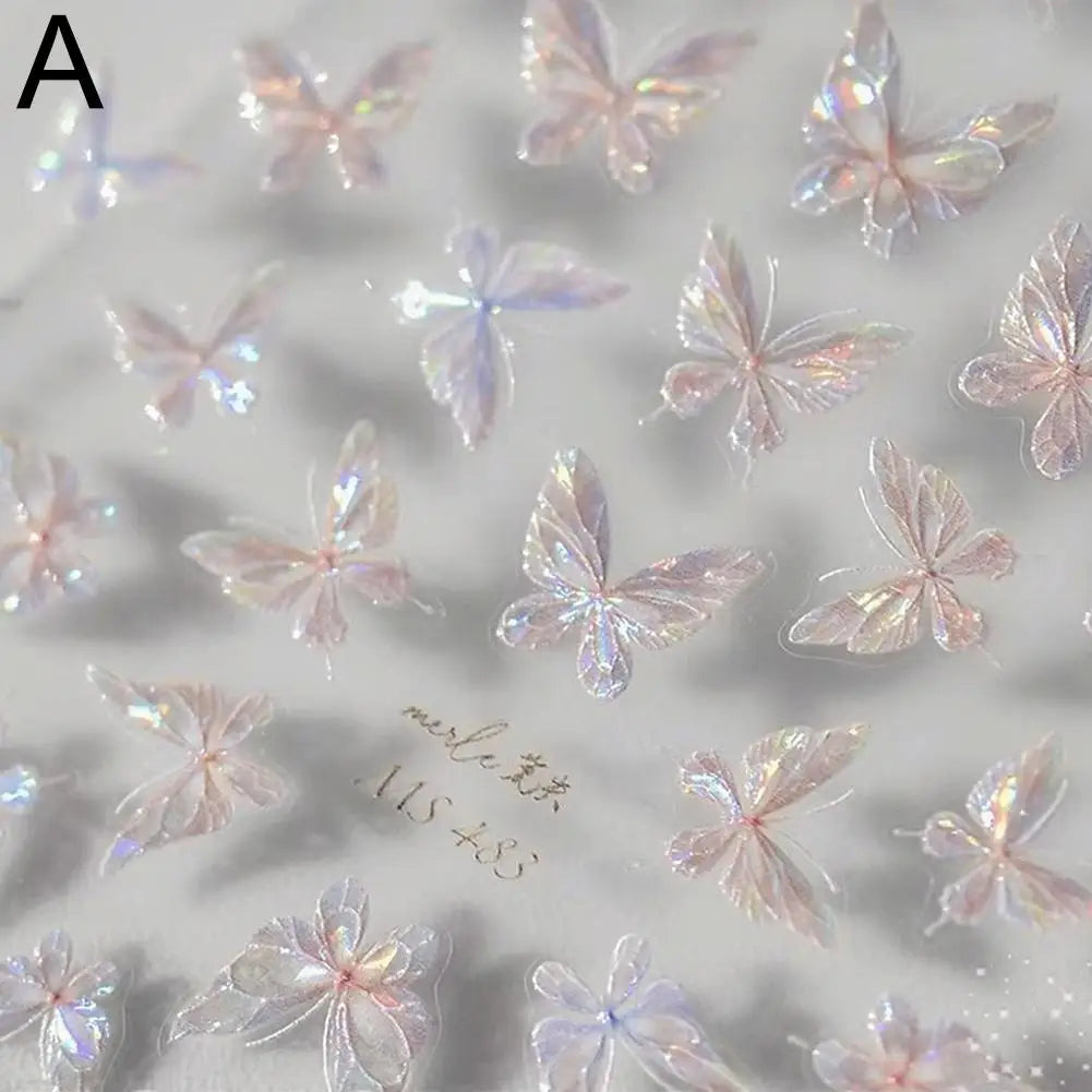 3D Iridescent Butterfly Nail Stickers – Self-Adhesive Decals