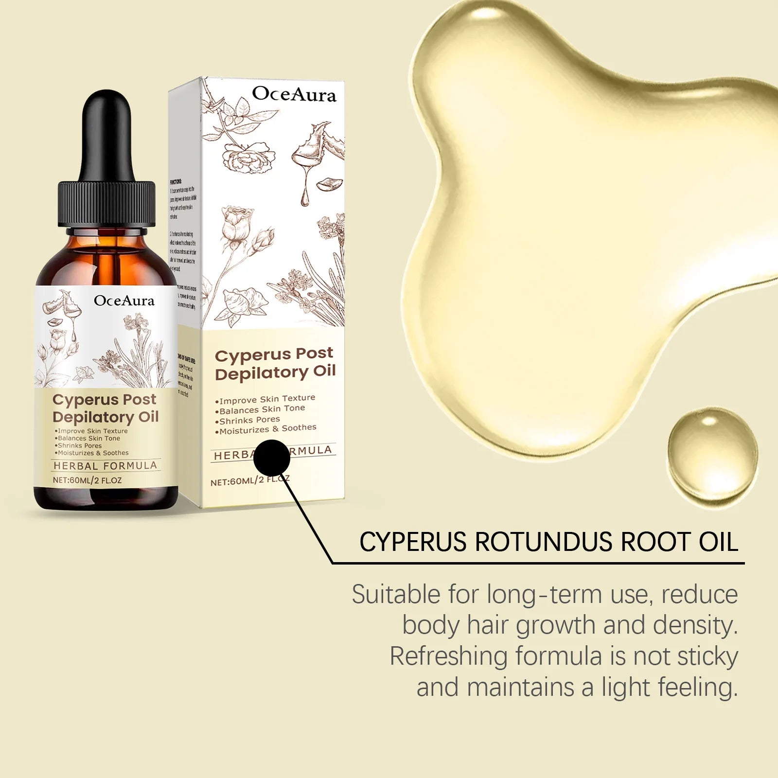 OceAura Cyperus Rotundus Hair Removal Oil – Inhibit Growth 60ml Hair Removal Oil Oasis Select