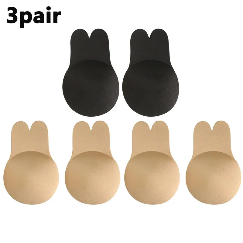 Women Breast Lifting Stickers Push Up Bras Silicone Invisible Chest Strapless Breast Rabbit Lift Up Tape Nipple Cover Bra Pads Oasis Select Mixed-3pair 13cm