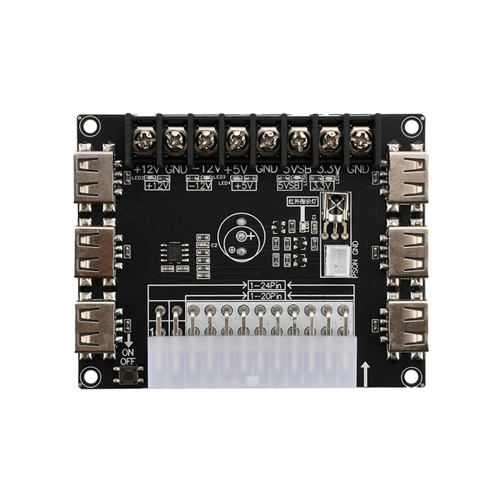 24 Pins ATX Power Supply Breakout Board and Acrylic Case Kit Module Adapter Power Connector Support 12V -12V 5V 5VSB 3.3V Oasis Select Without a case
