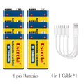 Long-Lasting 9V Lithium ion Rechargeable Battery 23600mWh High Capacity for Guitar Microphone Smoke Detector Pedal with Cable Oasis Select 6 PCS Batteries