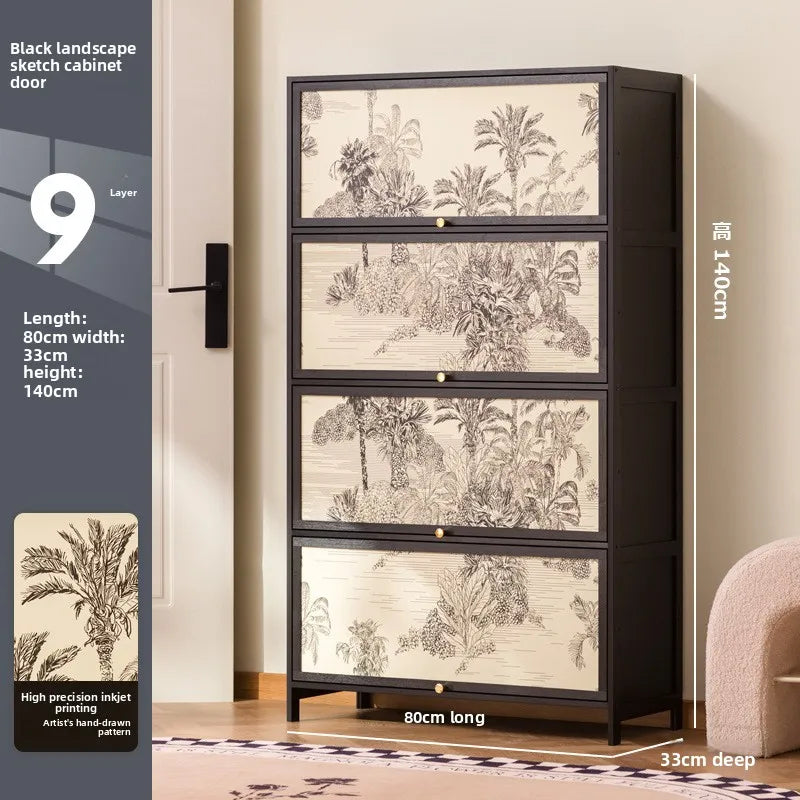 Solid wood minimalist shoe cabinet American retro home door American black wall shoe rack storage cabinet Oasis Select Nine layers 80
