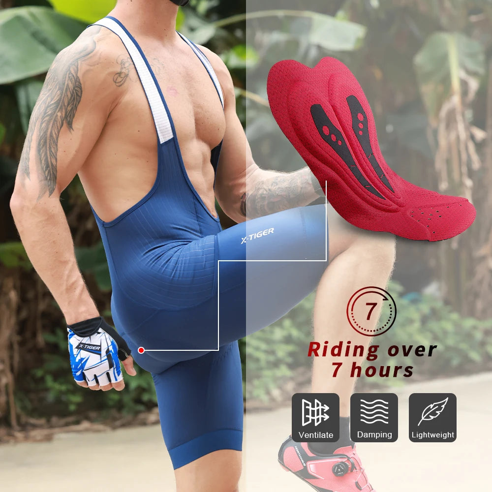 X-TIGER Men's Cycling Shorts Long Distance Riding Bib Shorts Pro Men's Cycling Shorts High Density Foam Cushion 5 CM Leg Gripper Oasis Select