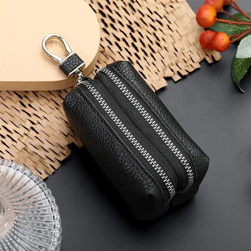 Double Zipper PU Leather Key & Coin Pouch with Metal Clip Key & Coin Pouch Oasis Select A6