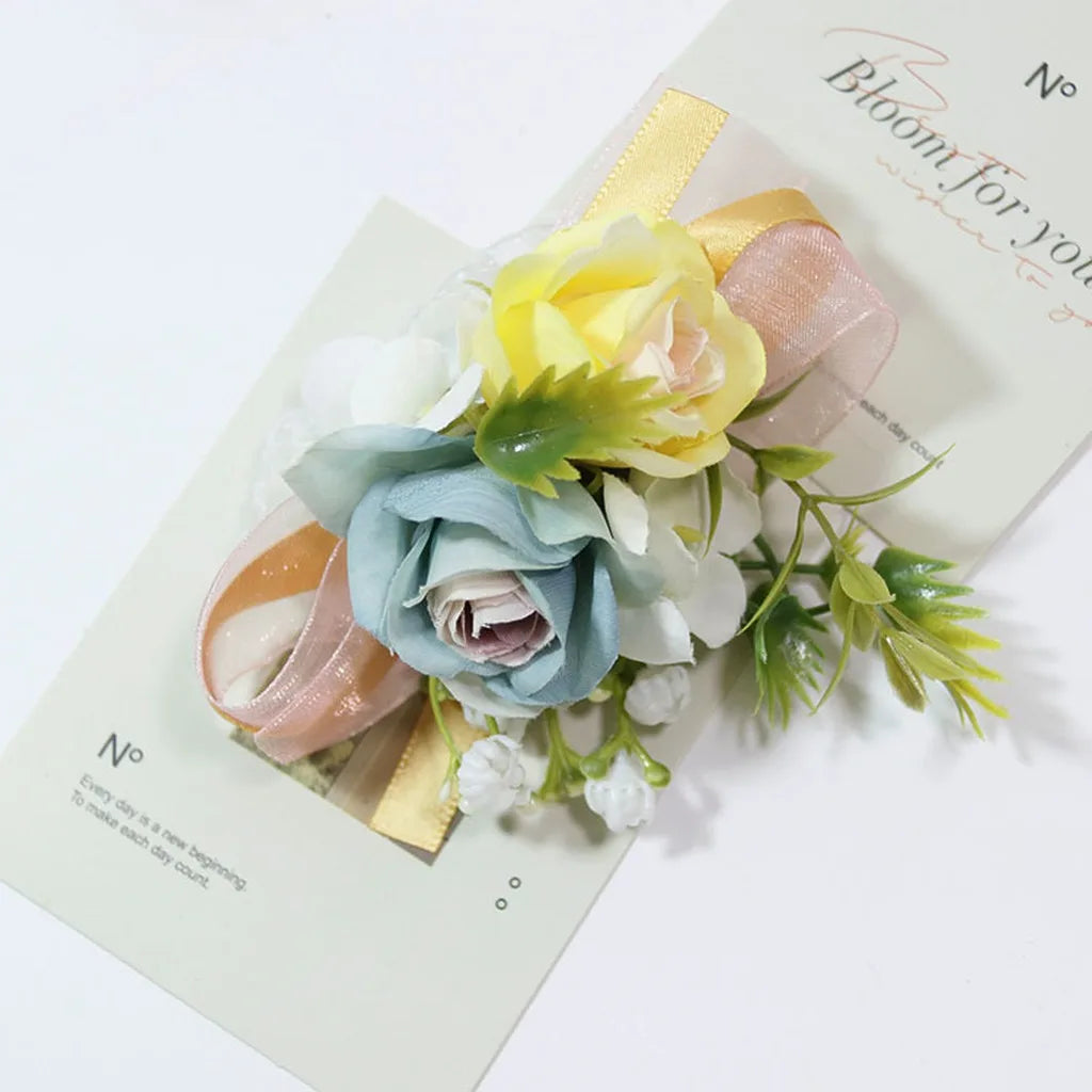 Artificial Corsage & Wrist Flower | Satin Bow Wedding Accessory