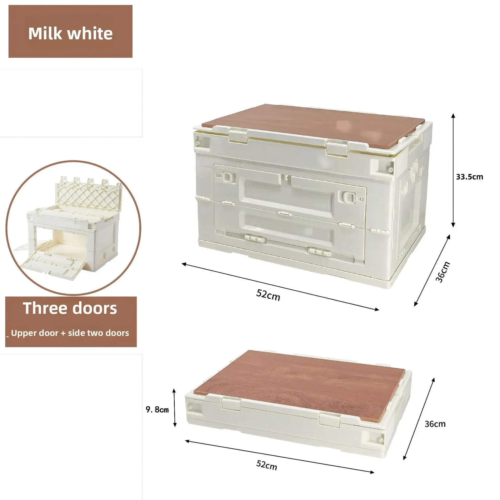 Outdoor camping storage box Folding box Camping finishing box Car trunk Storage box Wooden cover Picnic storage box Oasis Select White-3 opens