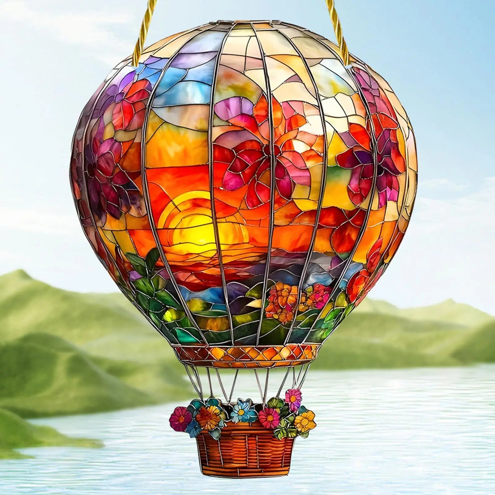 Sun Catcher Window Wall Hangable Colored Decor 2D Flat Acrylic Hot Air Balloon Sun Catcher Window Decoration for Home Garden Oasis Select