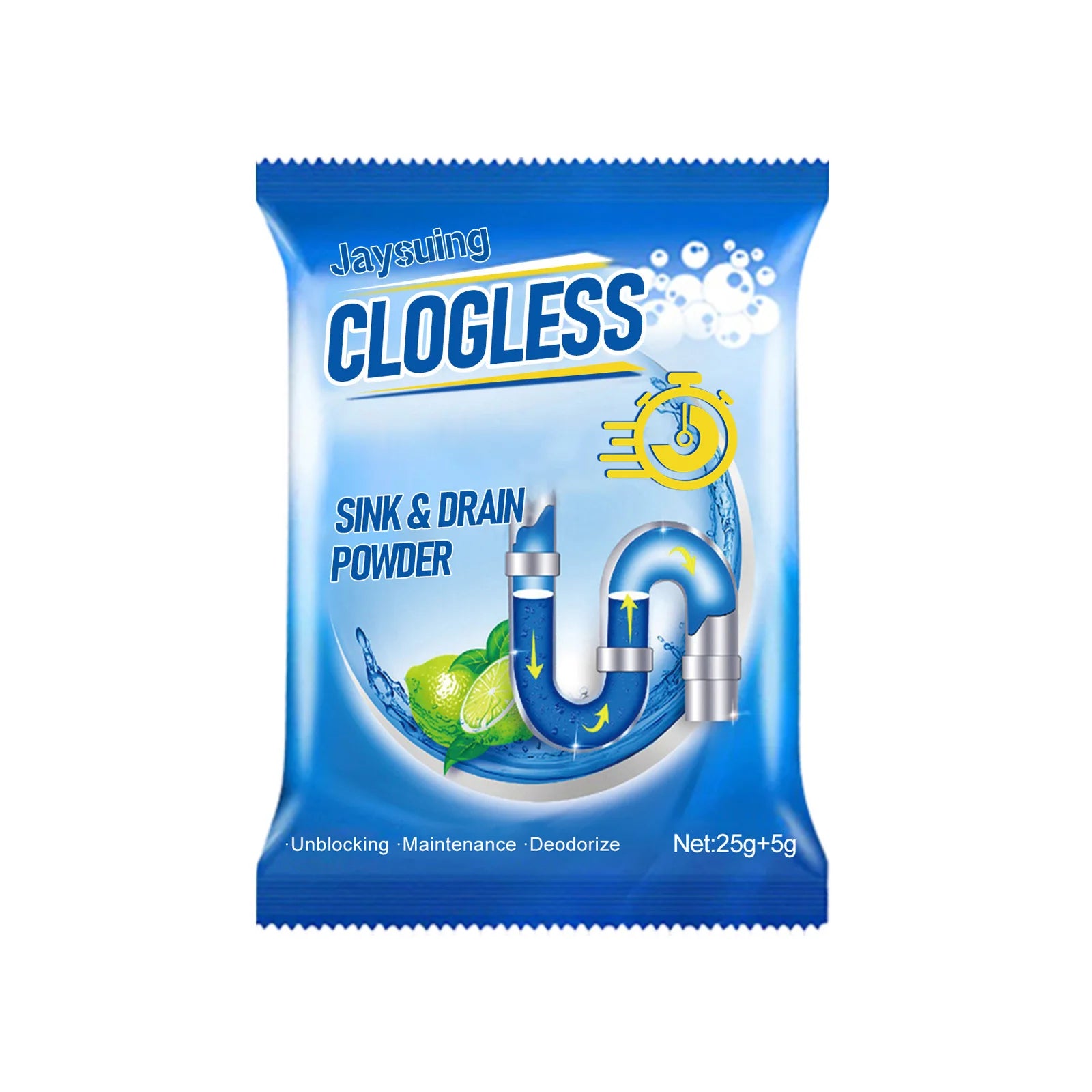 Jaysuing Drain Cleaner Powder Effective Decomposition Powerful Cleaning Deodorize Maintenance Gentle Formula Sink Drain Powder Oasis Select 30g