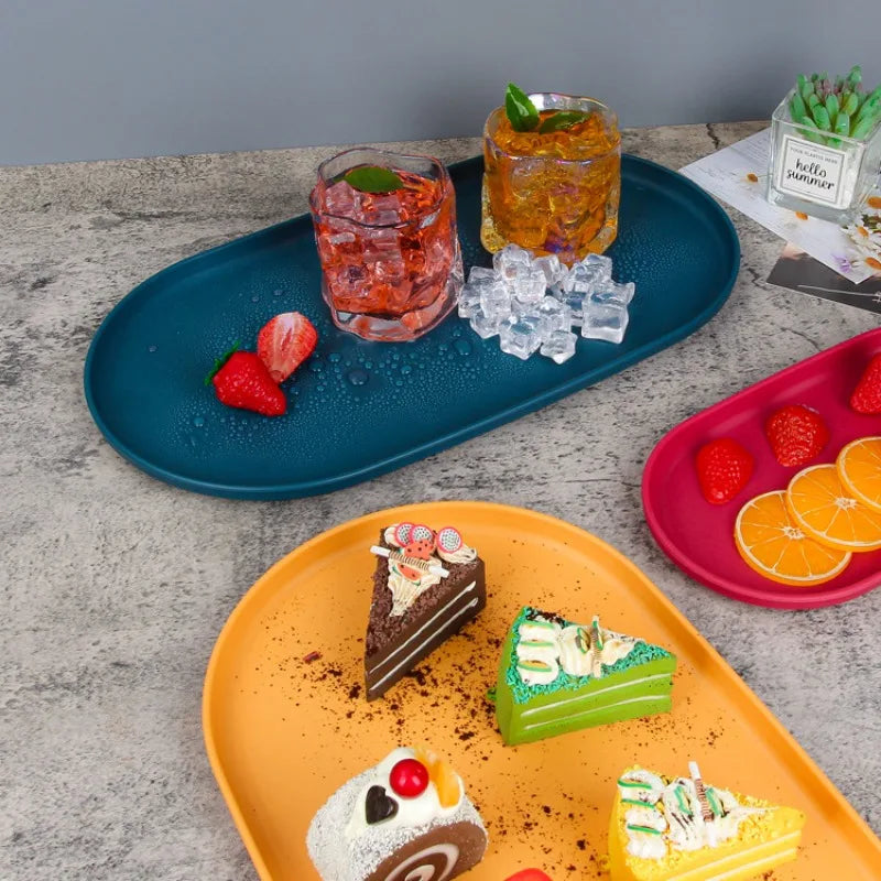 4Pcs Plastic Coffee Tray, Oval Food Serving Plate with Smooth Surface for Household Dessert Anti-fall Tray Afternoon Tea Oasis Select