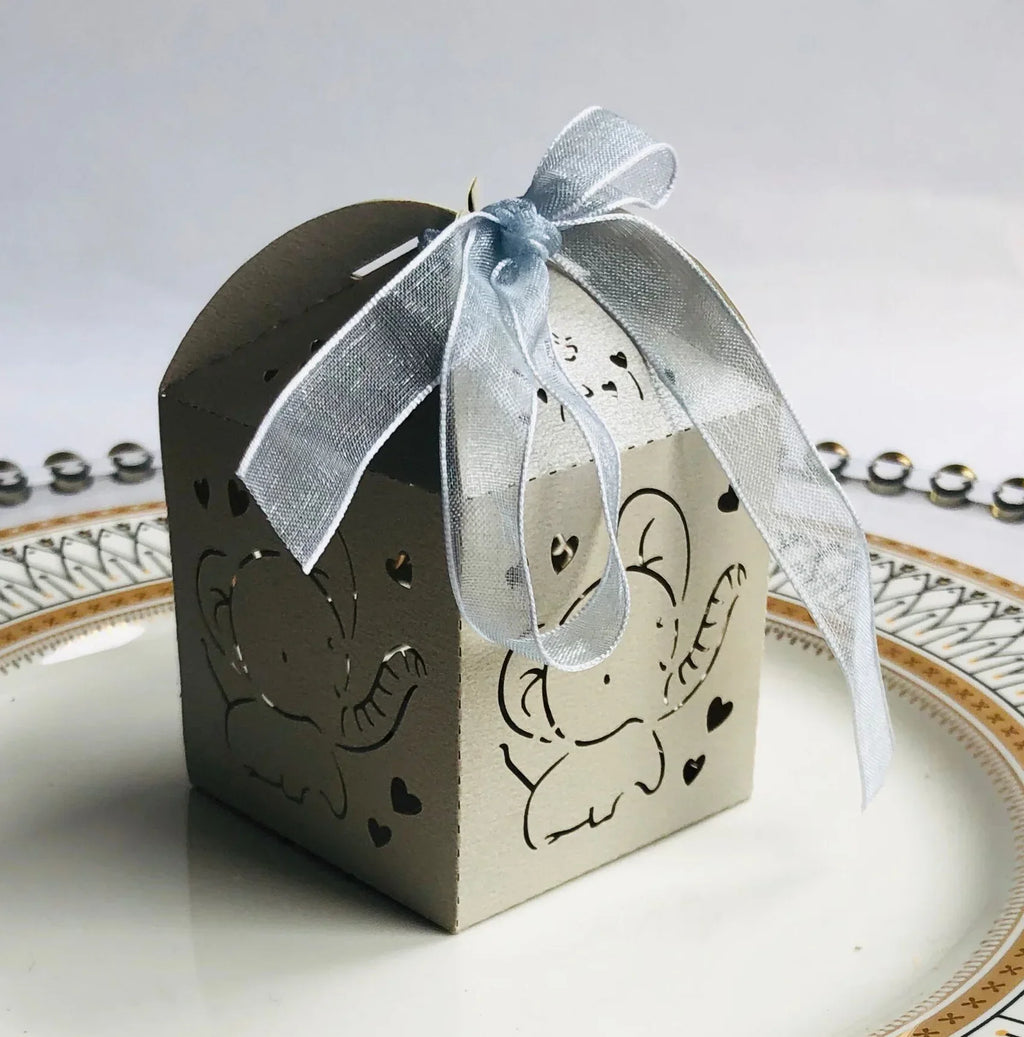10pcs Elephant Shaped Candy Box for Baby Shower Cute Gift Boxes for Children Birthday Party Favors Box Candy Packaging Supplies Oasis Select Silver Gray Other