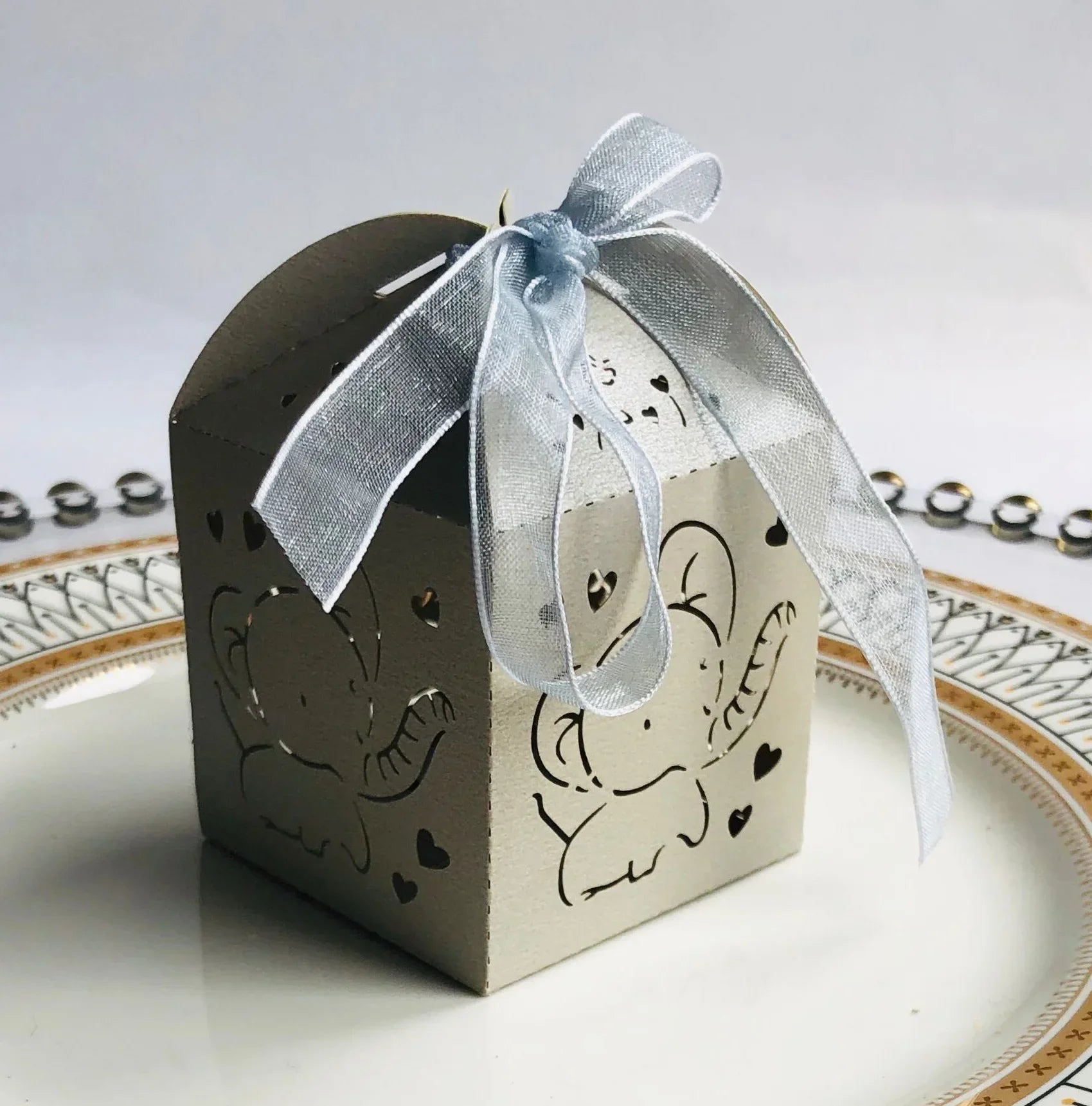 10pcs Elephant Shaped Candy Box for Baby Shower Cute Gift Boxes for Children Birthday Party Favors Box Candy Packaging Supplies Oasis Select Silver Gray Other