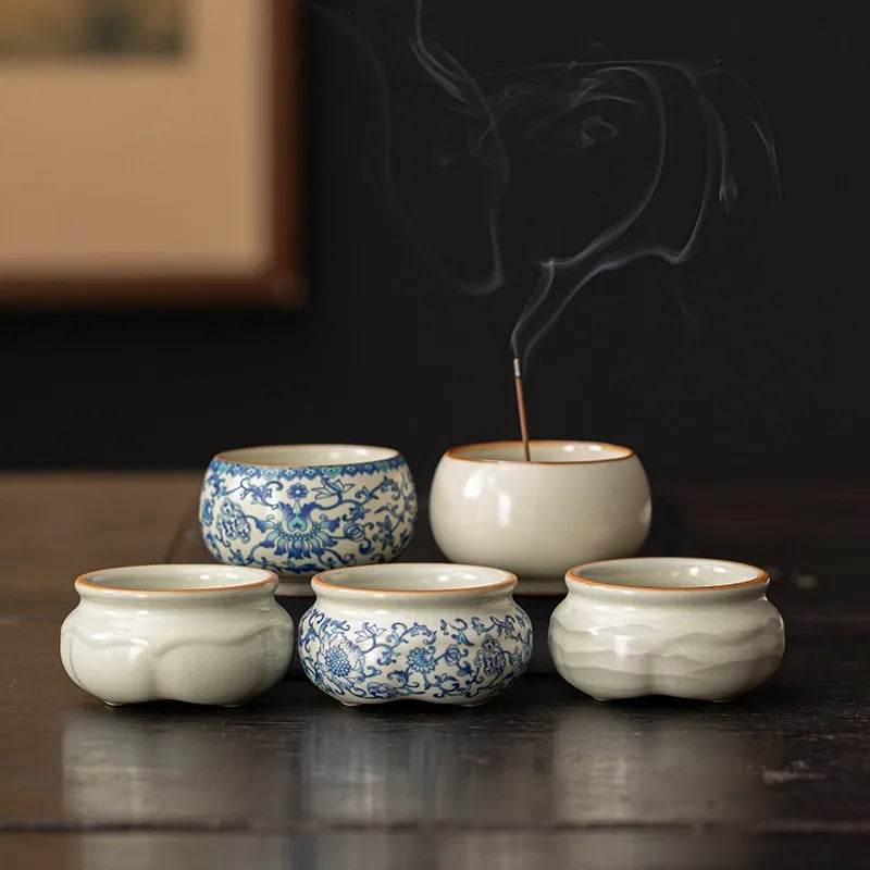 Chinese Style Ru Ware Lotus Incense Holder Desktop Sandalwood Censer Home Indoor Aromatherapy Ornament for Meditation Oasis Select