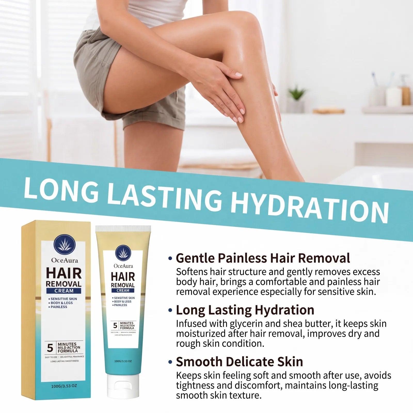 New 2026 Body Hair Removal Cream For Underarm Leg Arm Hair Growth Inhibitor Painless Shea Butter Hydrating Depilatory Cream 100g Oasis Select