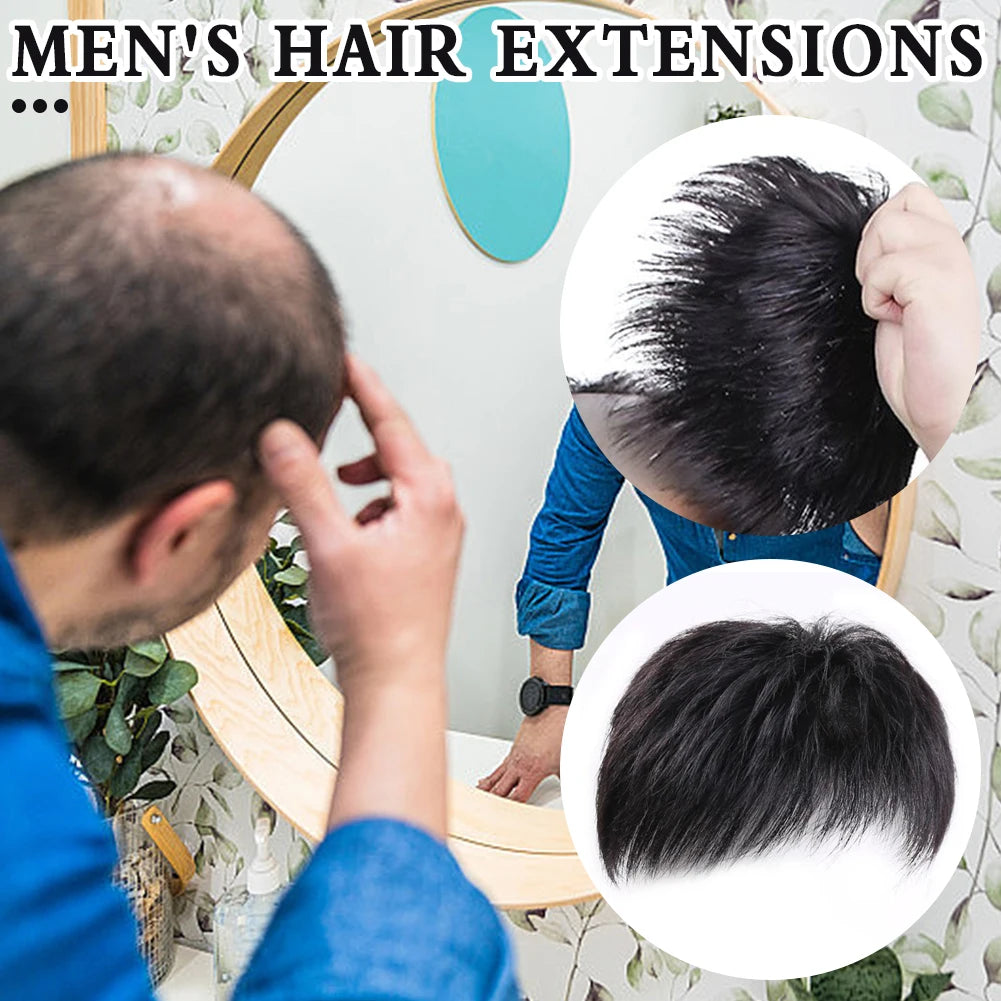 Men's Clip-On Hair Topper – Black Short Coverage Piece