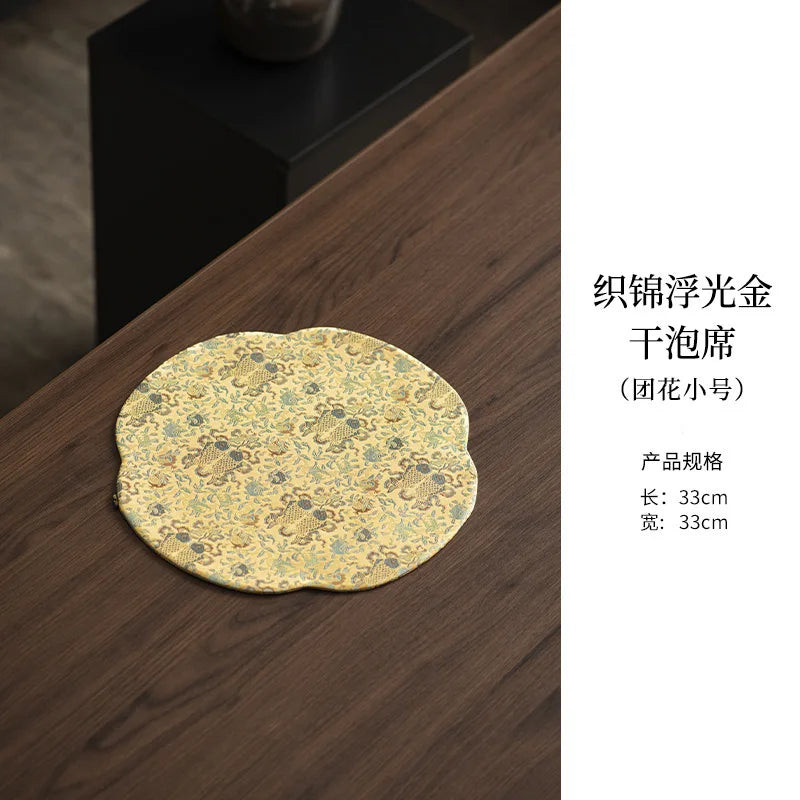 Chinese Zen-style Satin Tea Mat, High-end Women's Tea Table Mat, Double-sided Floral Dry Tea Mat, Teapot Mat, Table Runner Oasis Select Small Floral Pattern New model