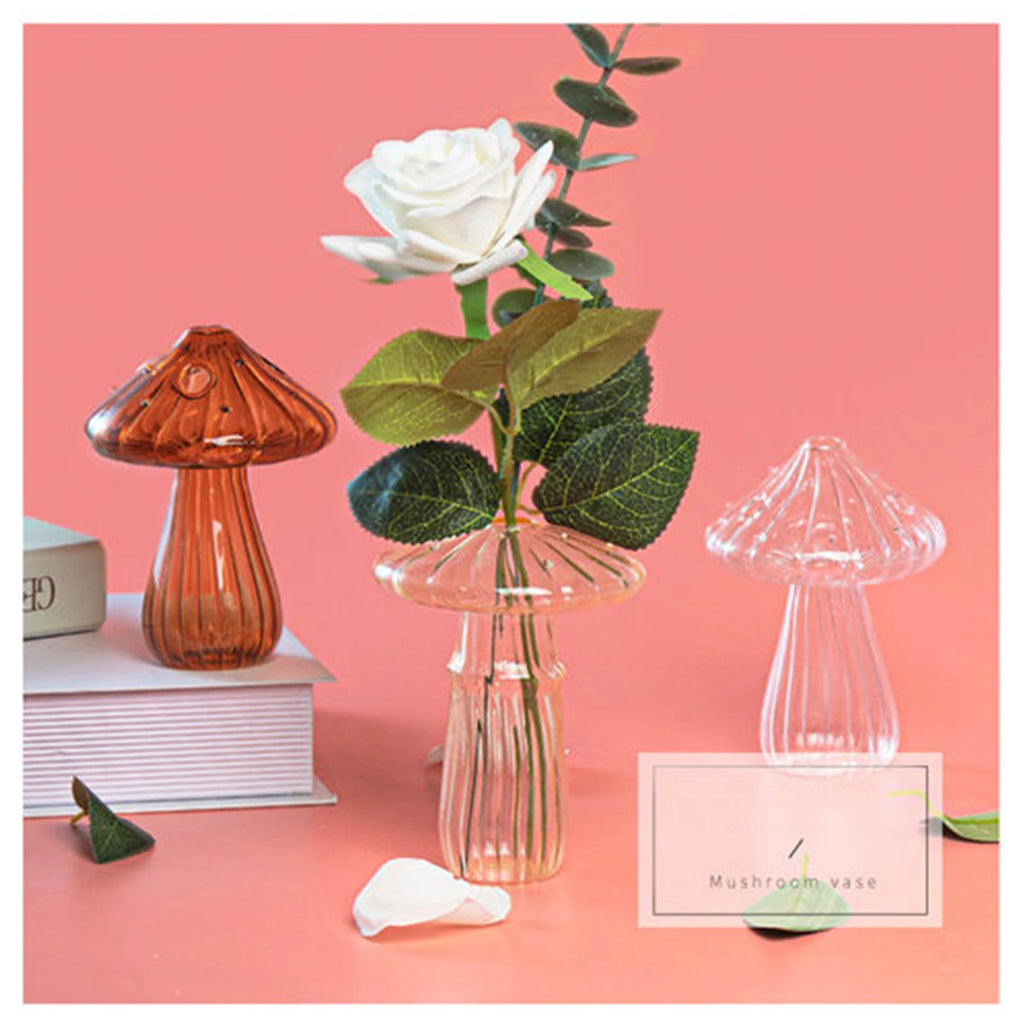 Colourful Mushroom Vase Plant Glass Plant Bud Vase Decoration Garden Glass Aromatherapy Vase Living Room Desktop Combination Oasis Select