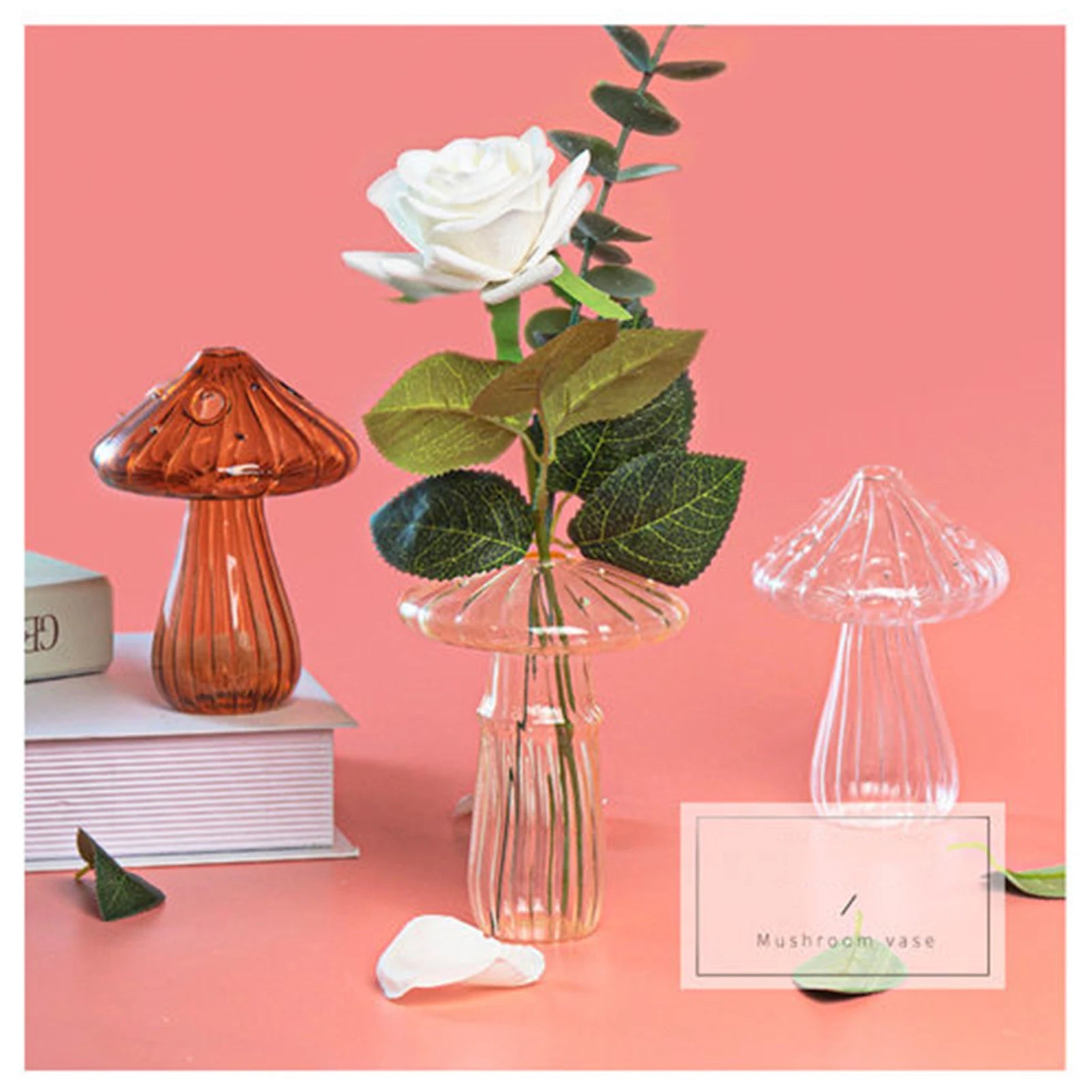 Colourful Mushroom Vase Plant Glass Plant Bud Vase Decoration Garden Glass Aromatherapy Vase Living Room Desktop Combination Oasis Select
