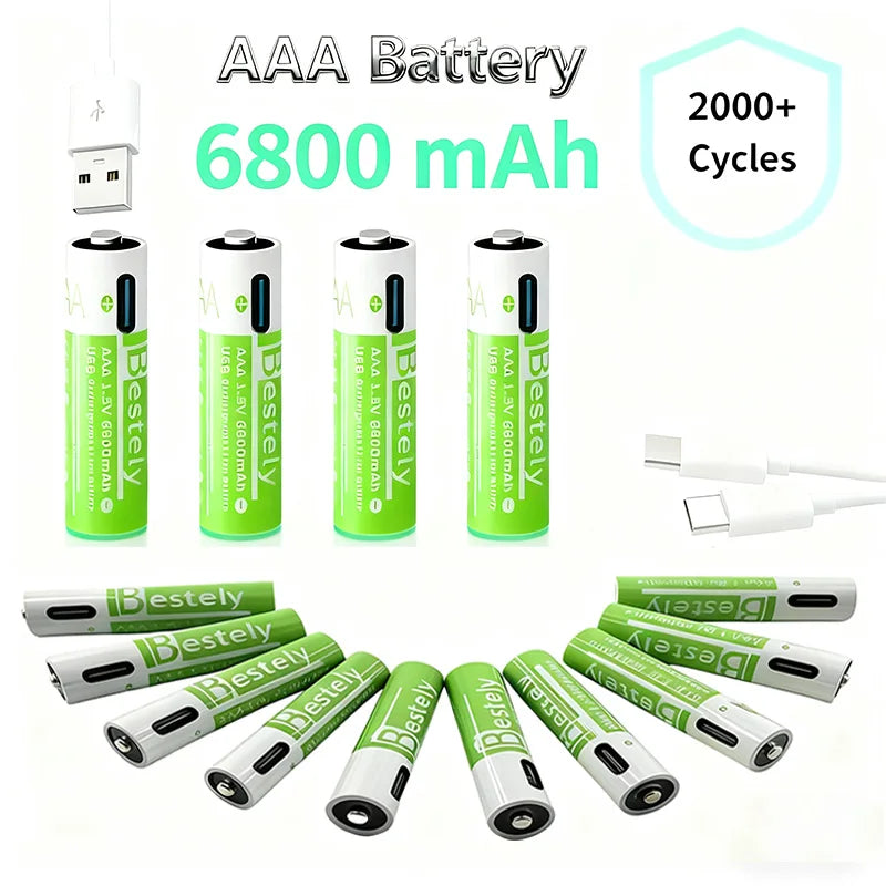 AAA Rechargeable Lithium Battery 2025 New 6800mAh Large Capacity, USB-C Charge, for Cameras, Electric Toothbrushes, Shavers Oasis Select