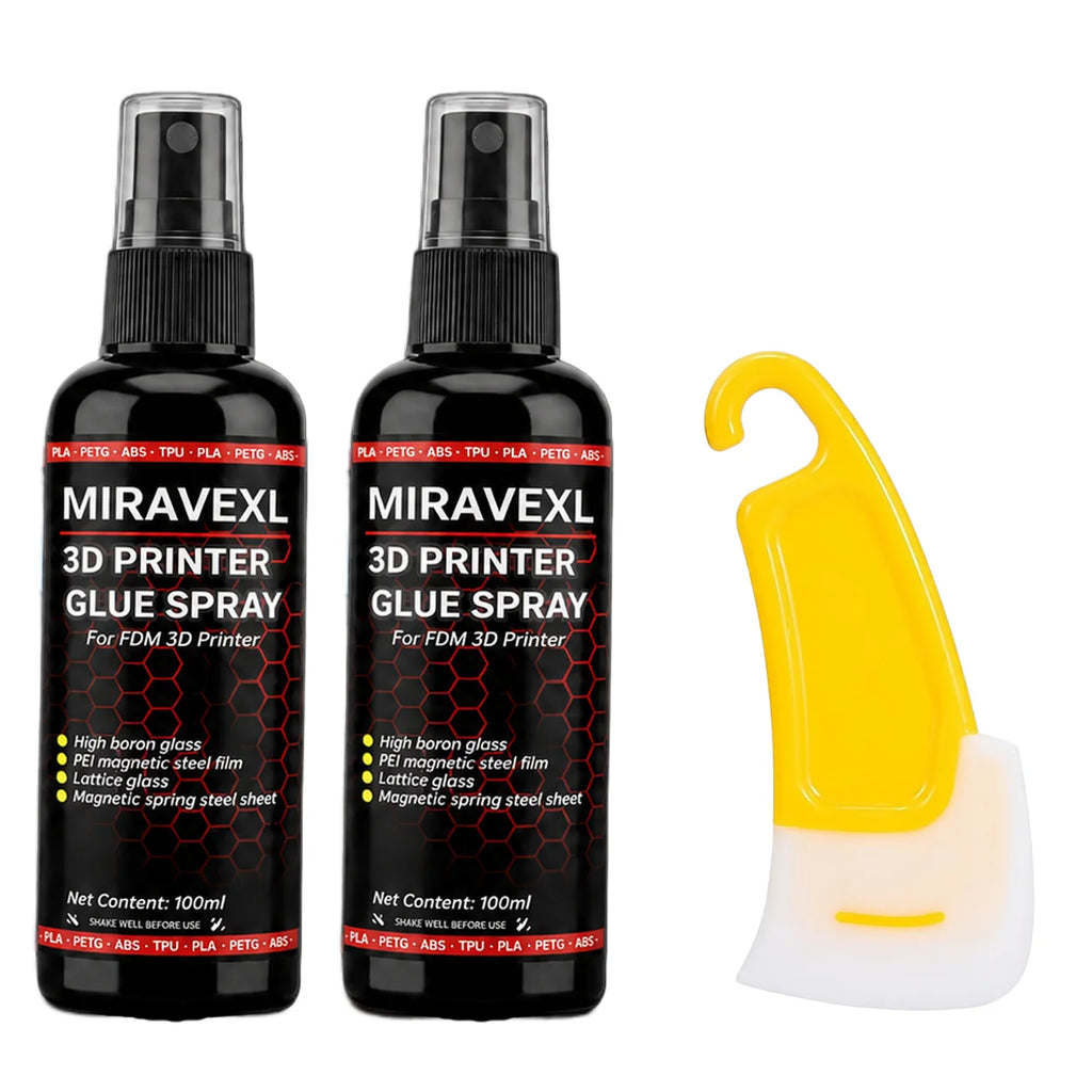 3D Printer Glue Spray&Scraper Set – Quick-Drying, Strong Adhesion Surface Spray with 3D Printing Scraper Tool for FDM/SLA Prints Oasis Select 2 bottle