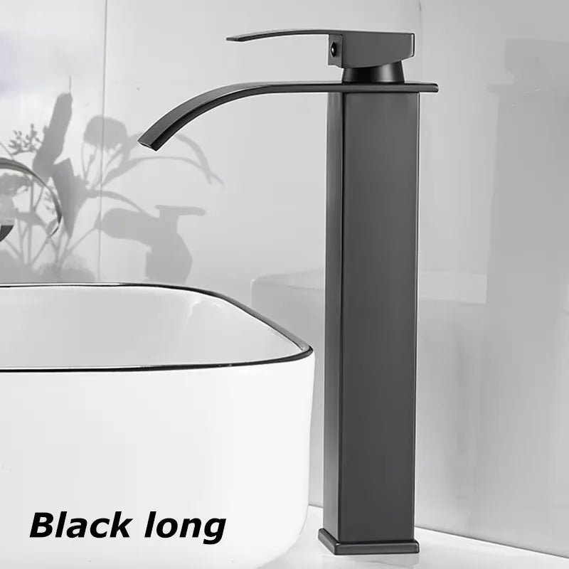 Waterfall Sink Faucet Bathroom Accessories Dual Control of Hot and Cold Bathroom Mixer Tap Washbasin Faucet Set Fixture Home Oasis Select Black long