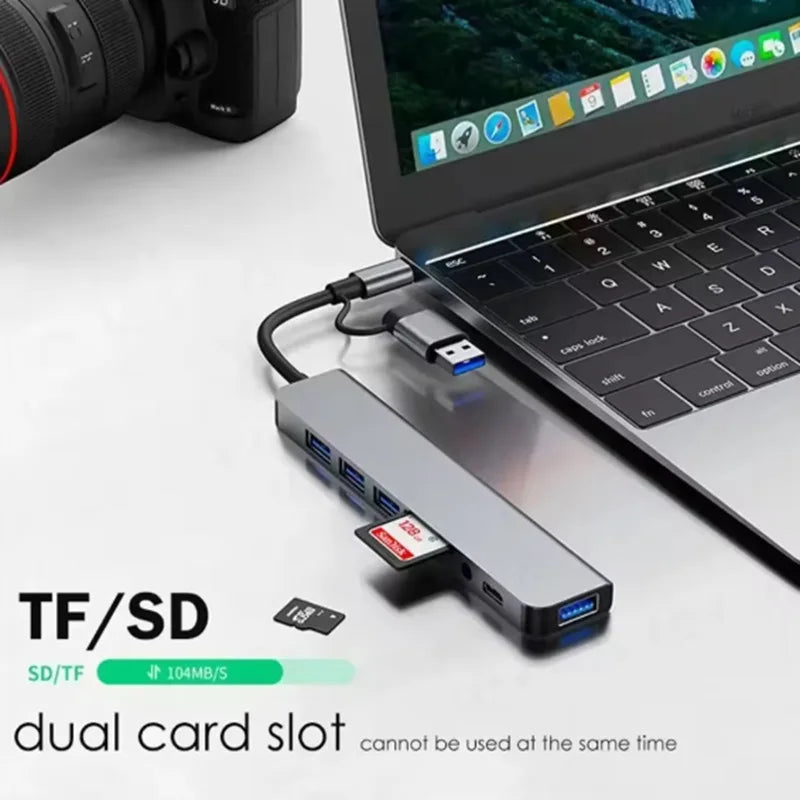  8 in 2 Docking Station USB C Type C HUB with 3.5mm Audio Jack Adapter Micro SD Card Reader Laptop Tablet Phone Disk Converter Oasis Select