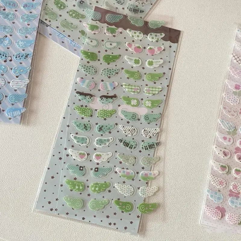 1/4Pcs Wings Love Strawberry Clover Star Sparkling Flash Film Stickers Phone Camera Vintage Scrapbooking Decoration Sticker Oasis Select D