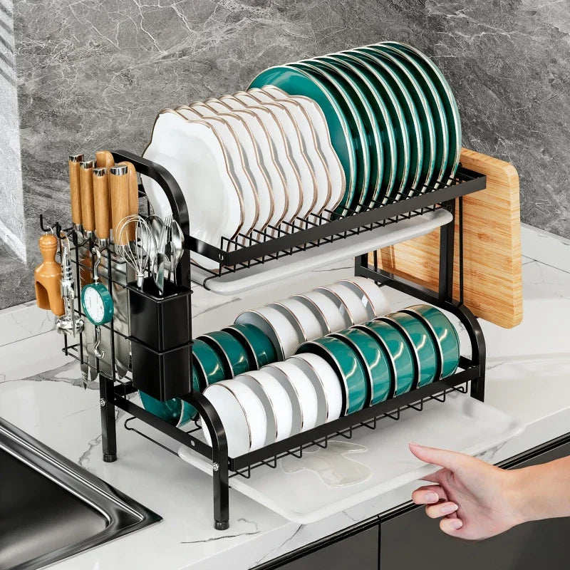 Kitchen Dish Storage Rack Pull Dish Water Filter Rack Countertop Multifunctional Dish Rack Dish and Chopsticks Drain Rack Oasis Select