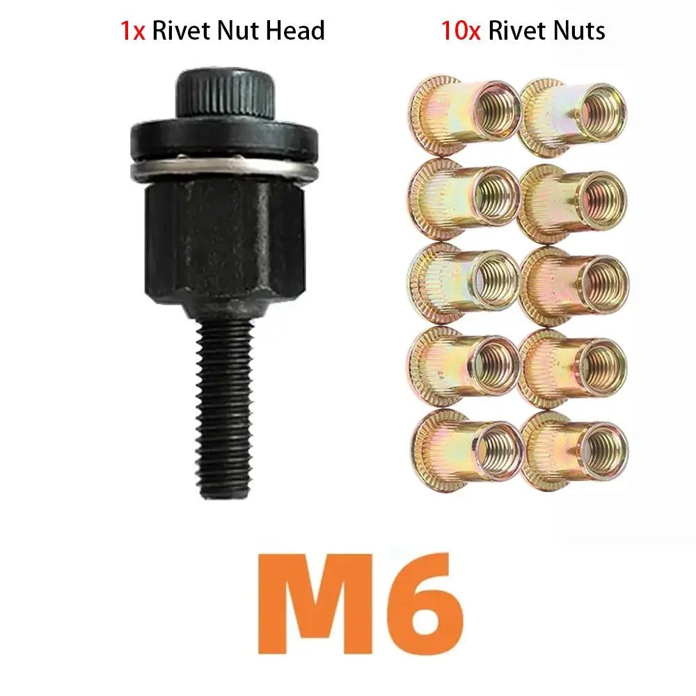 Durable M3 M4 M5 M6 M8 M10 Hand Rivet Nut Mandrel Staple Manual Riveter Tool Manual Riveter Tool Head Rivet Tool Set Oasis Select M6 with 10 Nuts