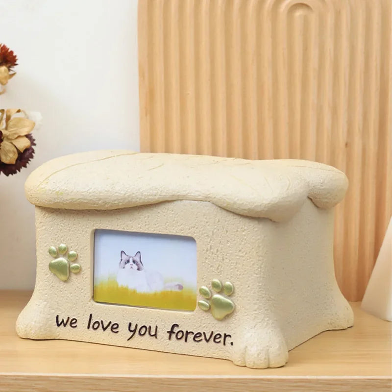 Resin Pet Urns Dogs Cats Cremation Urn Peaceful Memorial with Photo Frame Cremation Urns for Animal Ashes Funeral Pet Ashes Box Oasis Select