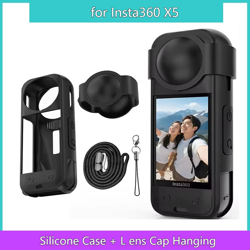 Insta360 X5 Silicone Case & Lens Cap Protector Cover Set