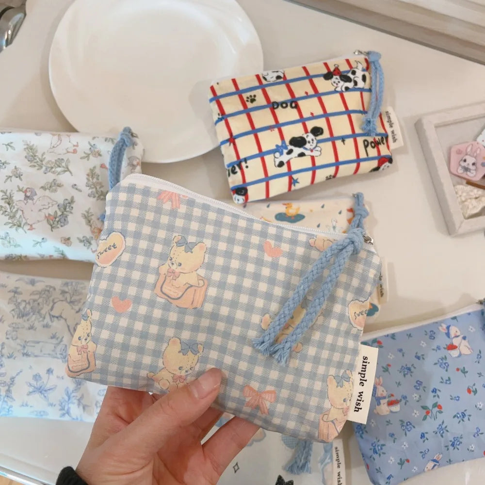 Cute Cartoon Prints Mini Coin Purse Square Zipper Sundries Pouch Portable Cotton Earphone Lipstick Storage Bag Oasis Select 06