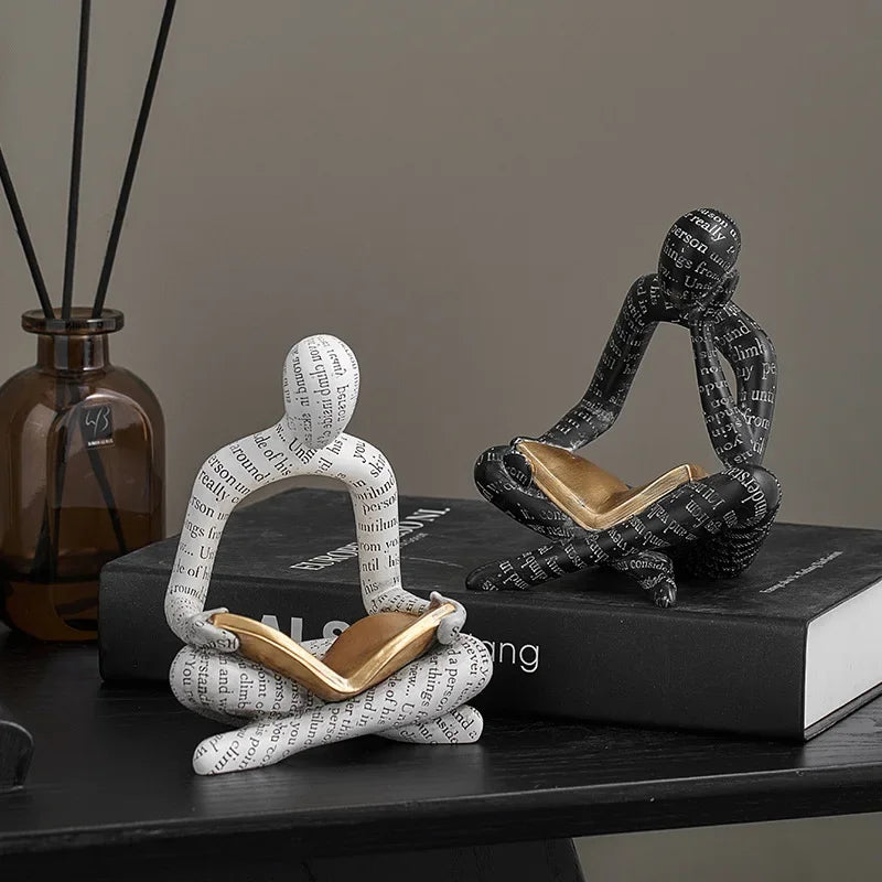 Reading Woman Statue Resin Abstract Thinker Desktop Sculptures Home Room Bedroom Figurine Livingroom Ornaments Decoration Oasis Select